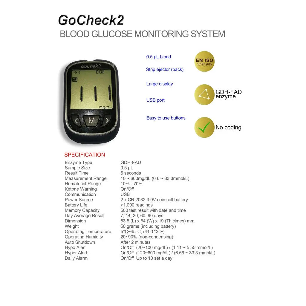 GoChek2 Blood Glucose Monitoring System SusWel - AiDex