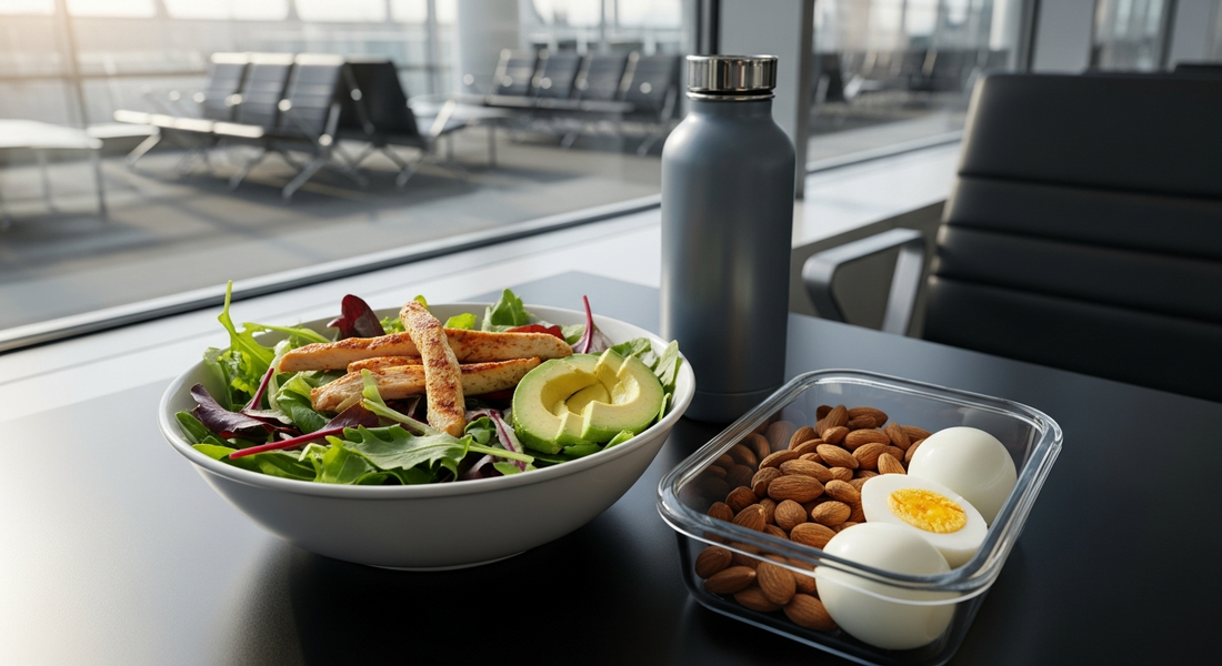Manage blood sugar at airports with balanced meals, protein snacks, and glucose-friendly food choices. Tips for stable energy while traveling.