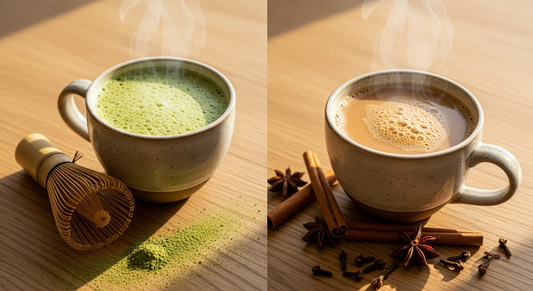 Chai vs matcha for energy and blood sugar. Compare caffeine, glucose response, preparation methods, and health benefits of chai tea and matcha green tea.