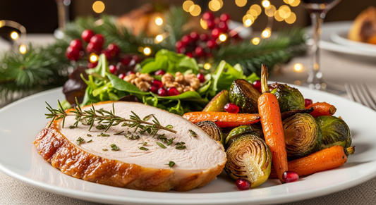 Healthy holiday eating tips: blood sugar control, portion sizes, mindful eating, meal planning strategies to prevent overeating and glucose spikes.