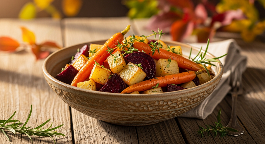 Low-glycemic root vegetables for blood sugar control. Fall nutrition guide covering turnips, rutabaga, carrots, beets. Fiber-rich recipes for metabolic health.
