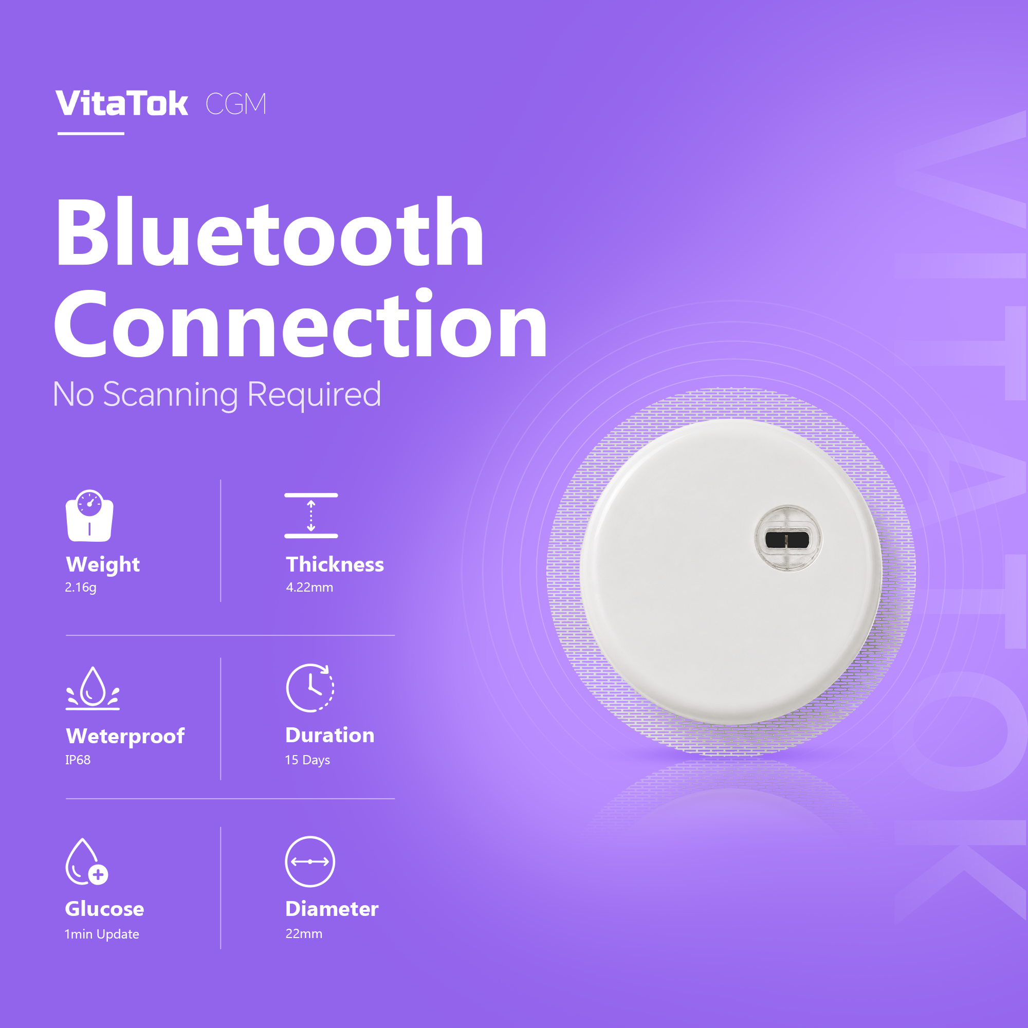 VitaTok CGM – AI-Powered Continuous Glucose Monitor | 15-Day Sensor