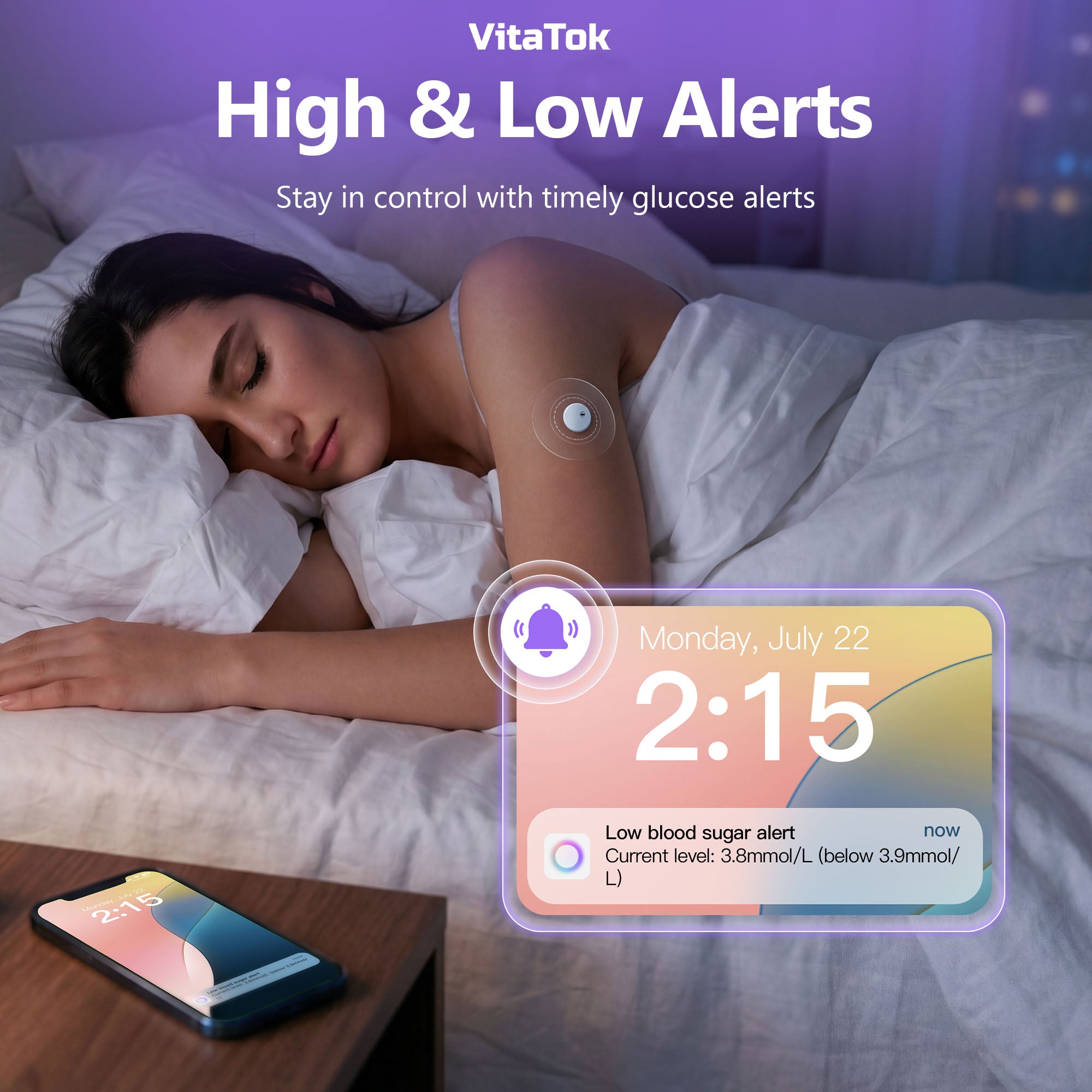 VitaTok CGM – AI-Powered Continuous Glucose Monitor | 15-Day Sensor