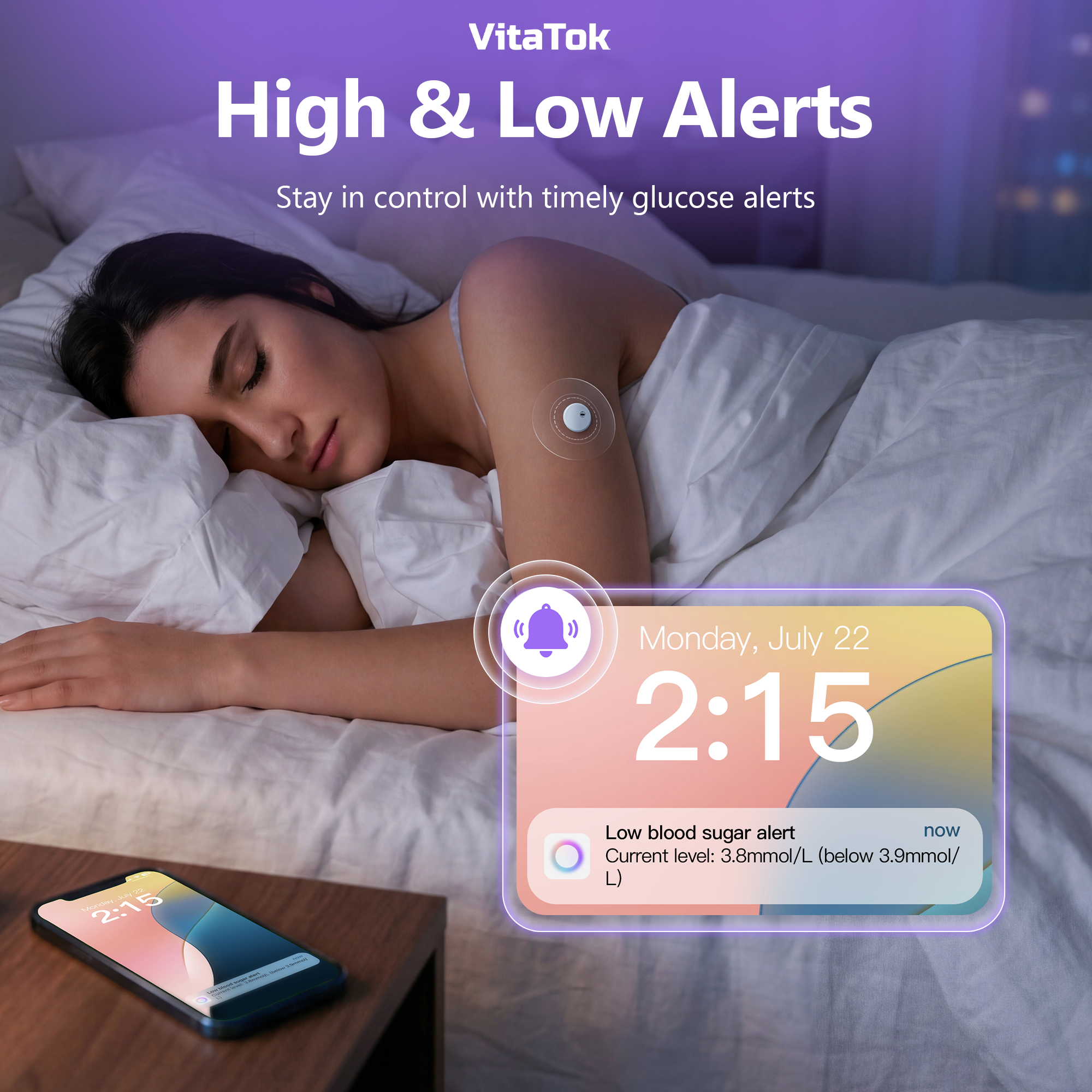 VitaTok CGM – AI-Powered Continuous Glucose Monitor | 15-Day Sensor