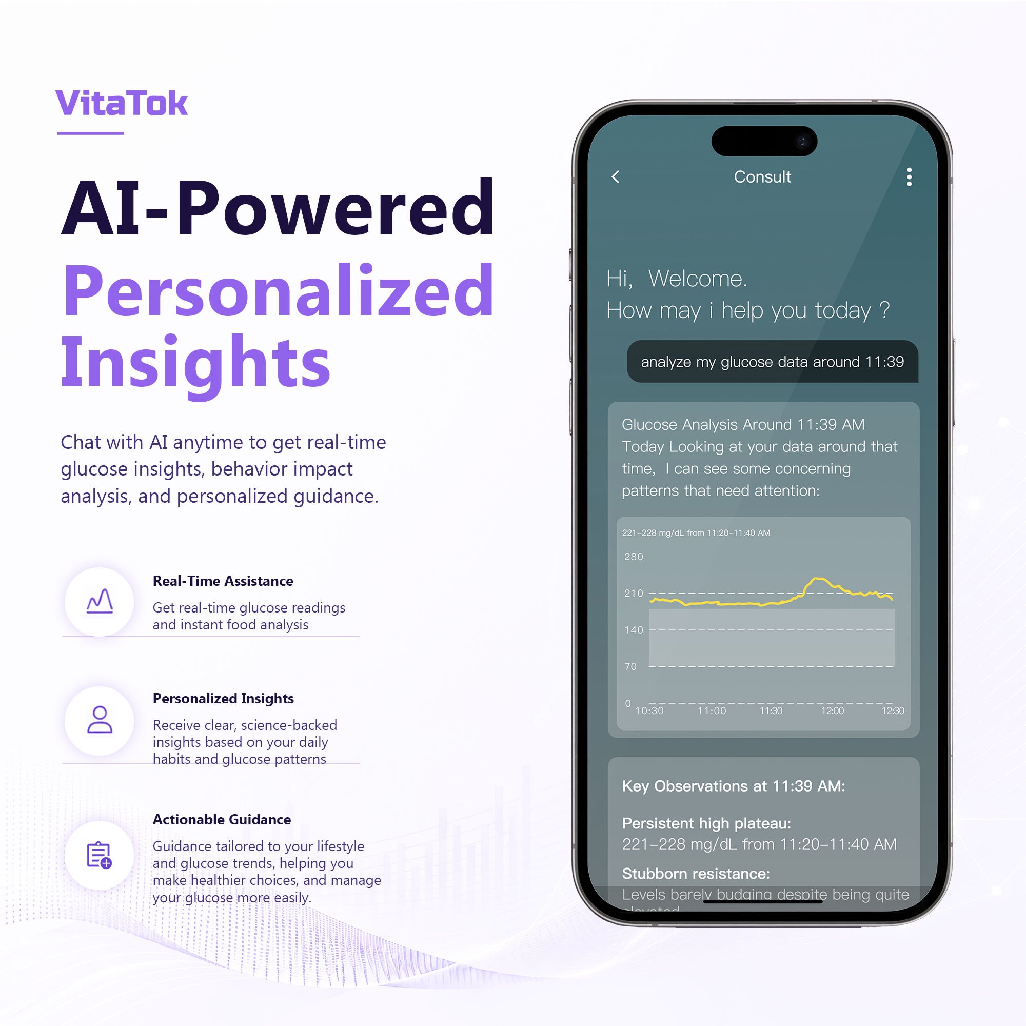 VitaTok CGM – AI-Powered Continuous Glucose Monitor | 15-Day Sensor